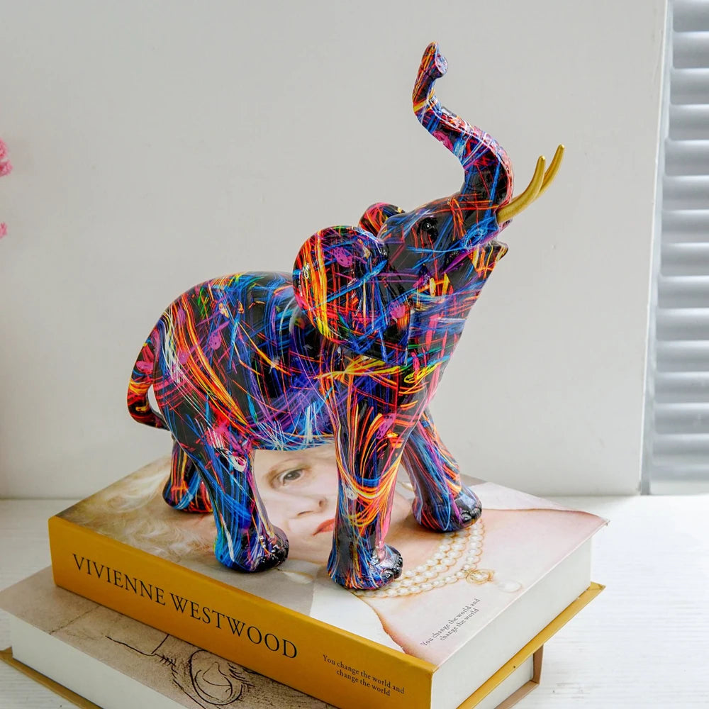 Statuetta resina creativa di elefante graffiti 1